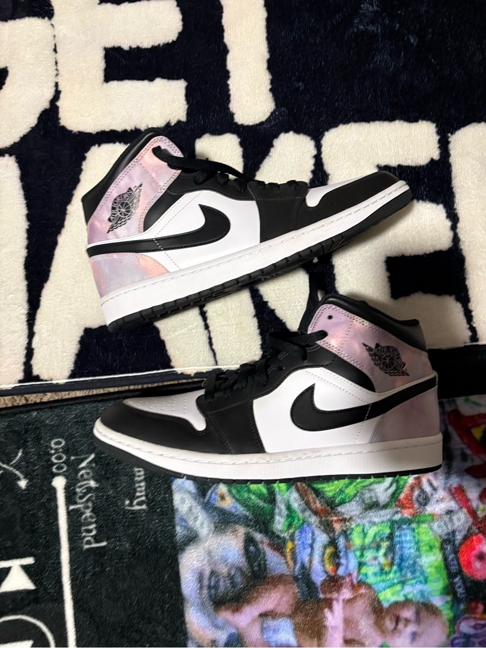 Nike Kids Air Jordan 1 Mid - Black, White & Iridescent Pink